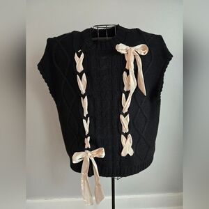NWOT Black Cable Knit Bow Vest